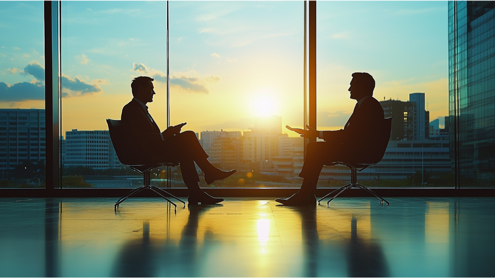 Two men talking to each other for guest posting