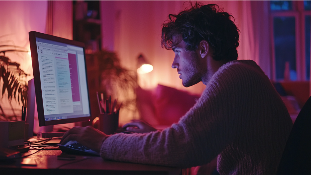 A man going through a website of a small business on his computer