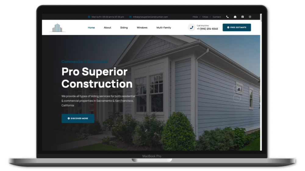 Website design for Pro Superior Construction by KOVA