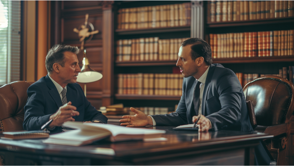 A lawyer talking to his client