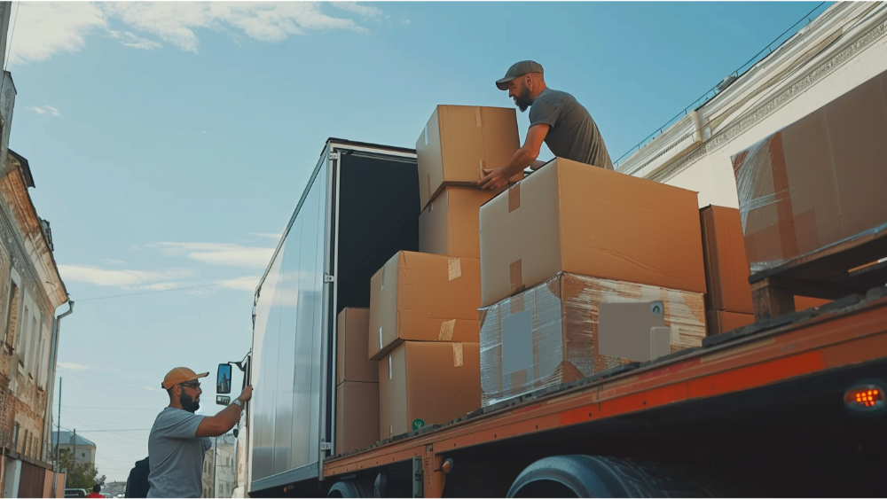 A team moving boxes for homeowners