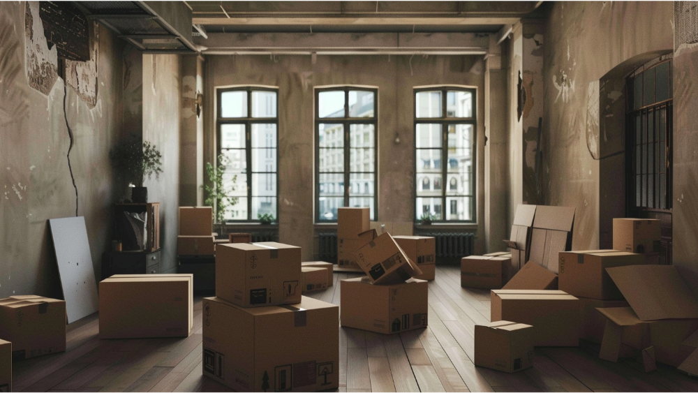 Boxes ready to be moved by a moving company