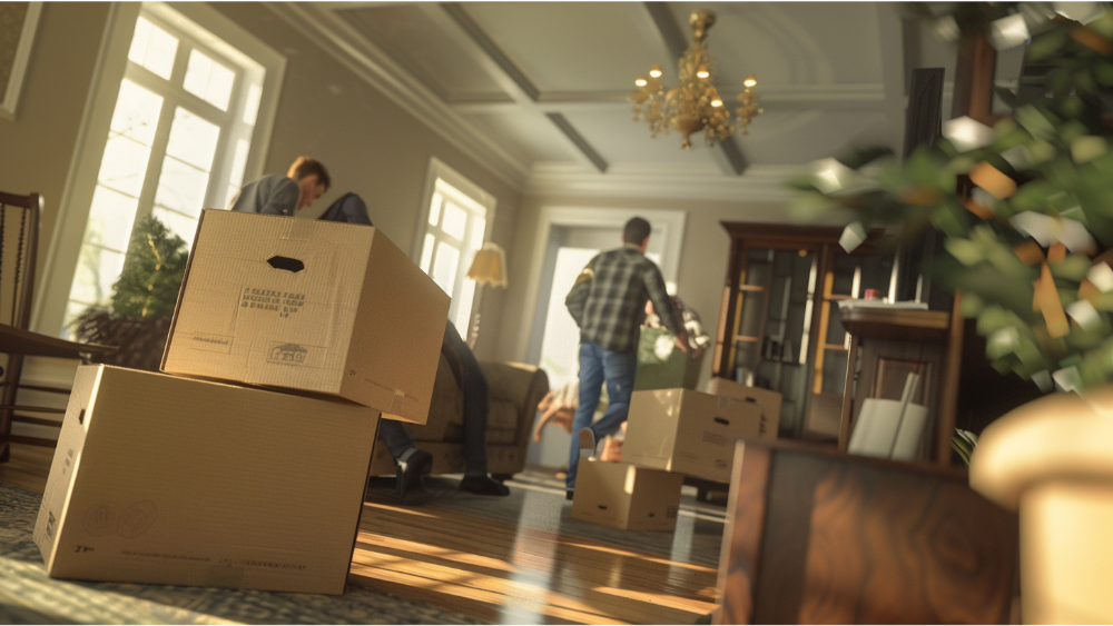 A team moving boxes for homeowners