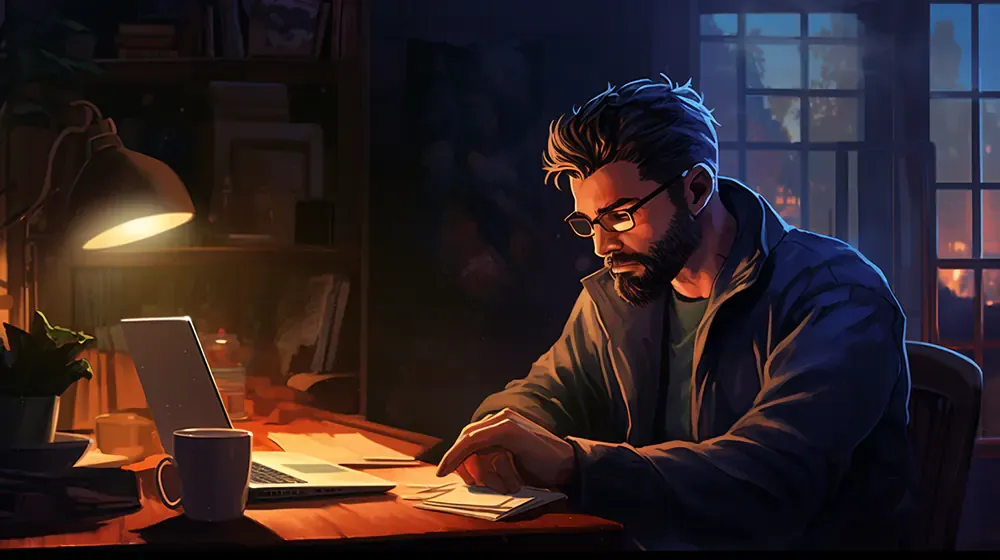 A man sitting at his laptop
