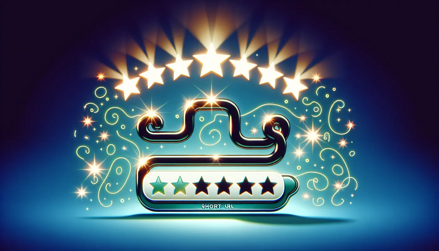 Illustration of a customized short URL leading to a review page with a star rating